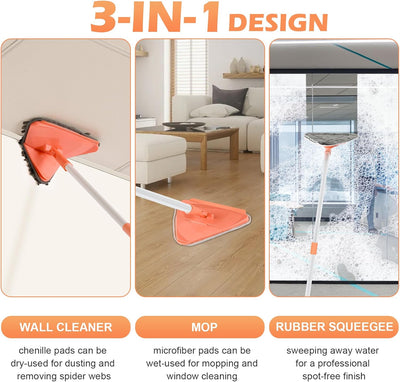 Limpiador pared triangular 82pulg 6 almohadillas microfibra naranja