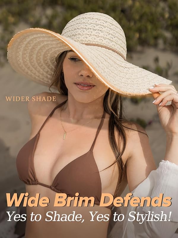 Sombrero de sol mujer ala ancha verano flexible plegable encaje