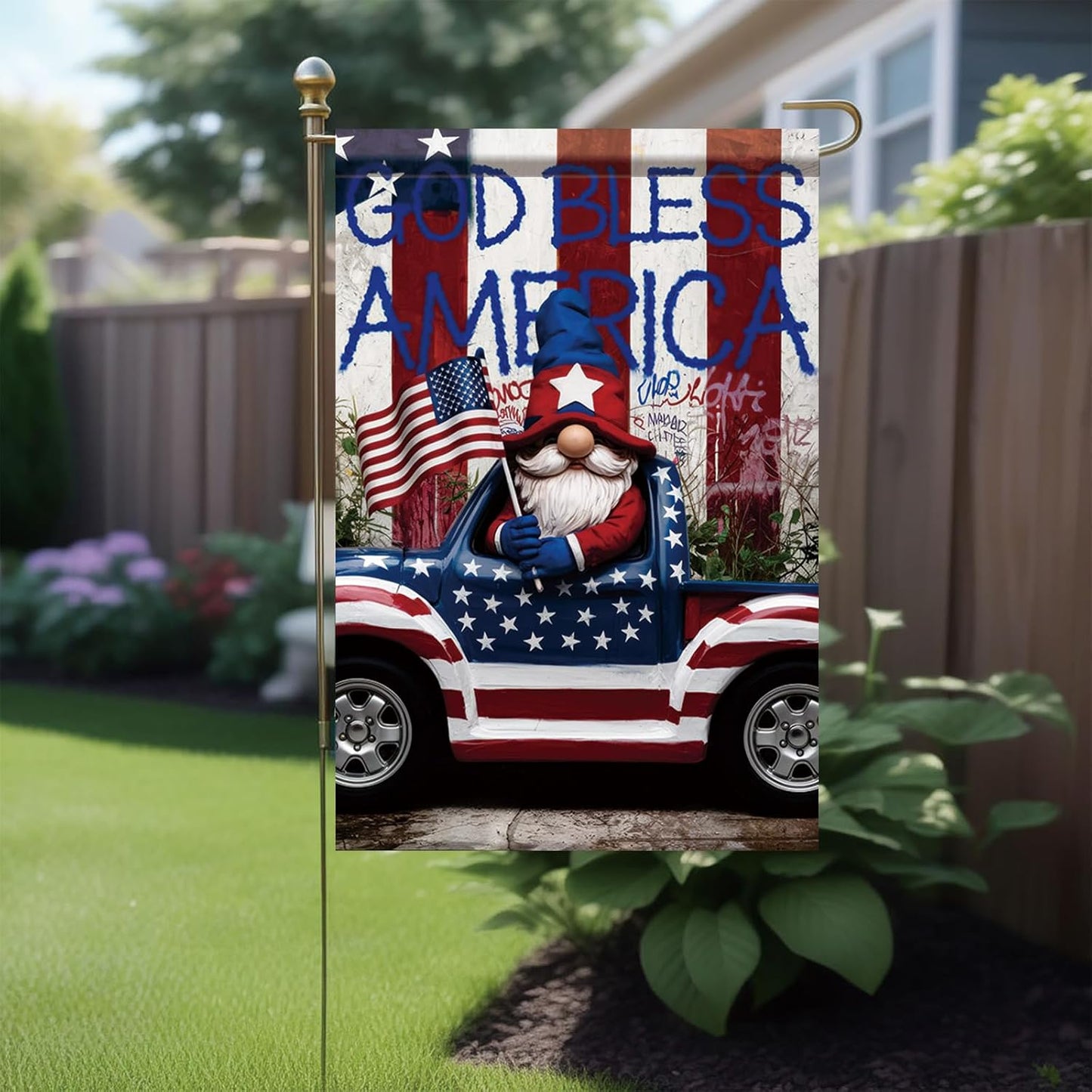 Bandera patriótica 4 de Julio doble cara para jardín