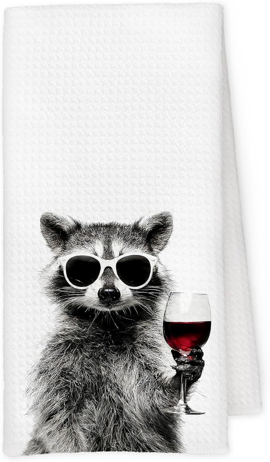 Toallas de cocina con raccoon bebiendo vino para mujer y amantes del vino decorativas
