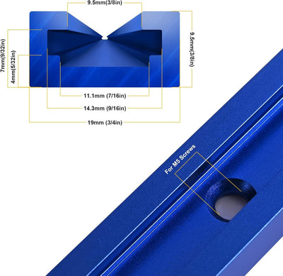 4 Rieles en T Aluminio 48pulg Azul Carpintería