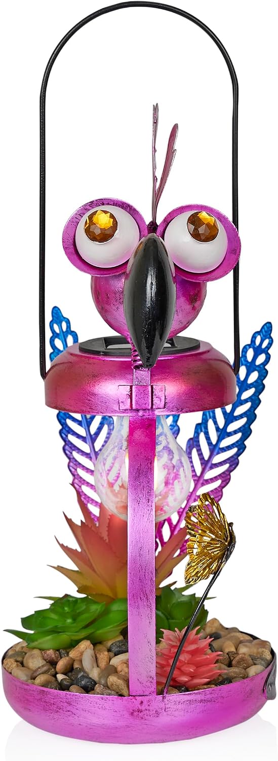 Flamenco solar metal rosa 16pulg jardín