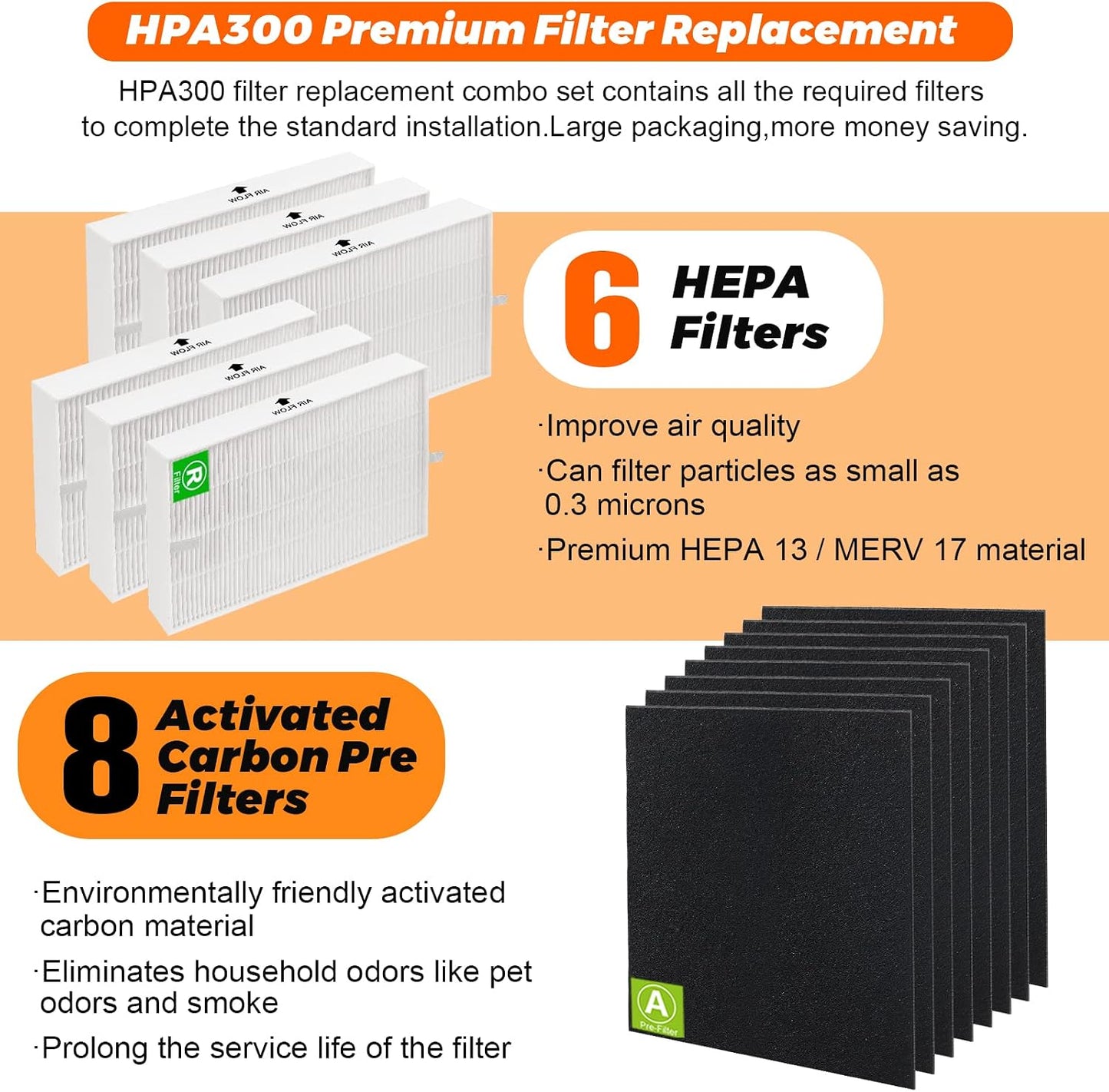 6 Filtros HPA300 R para Purificadores Honeywell HPA200 HPA100