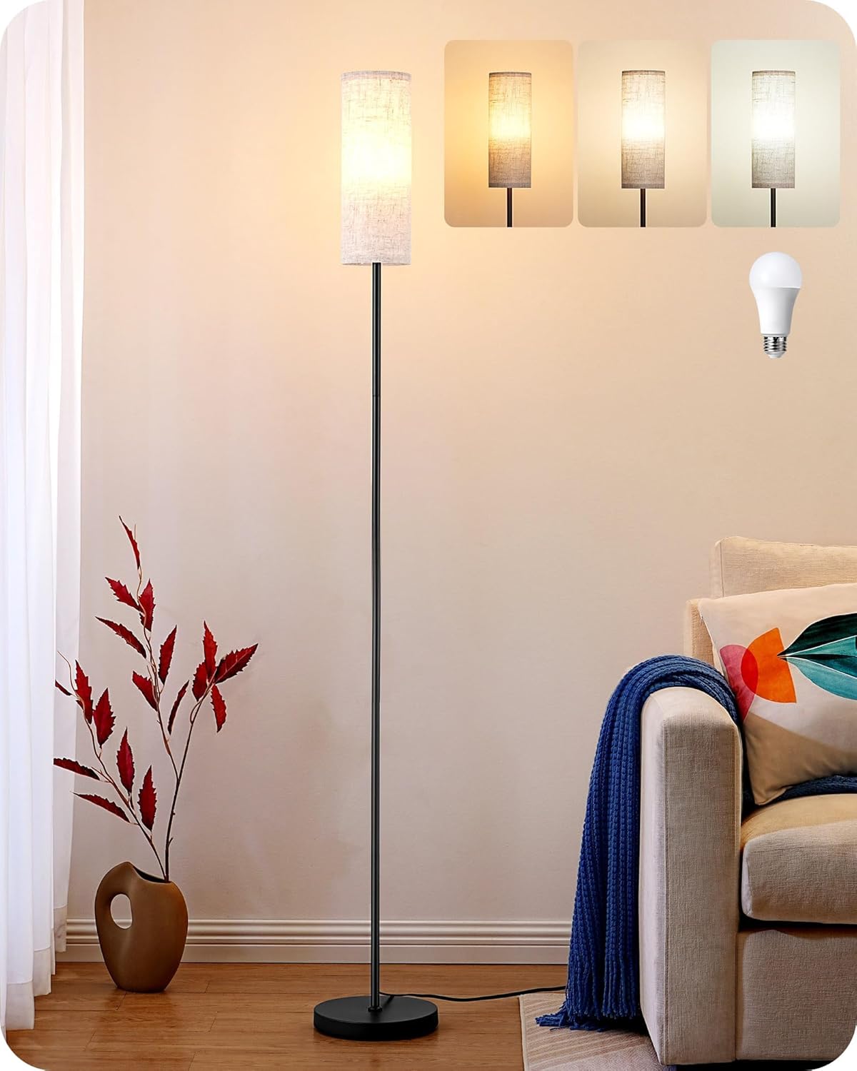 Lámpara pie moderna 63.7pulg LED 9w 3 temperaturas