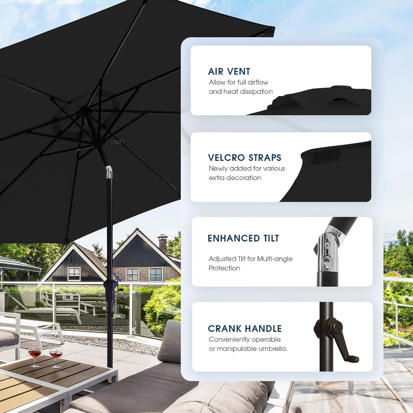 Sombrilla patio 9ft 8 varillas poliéster