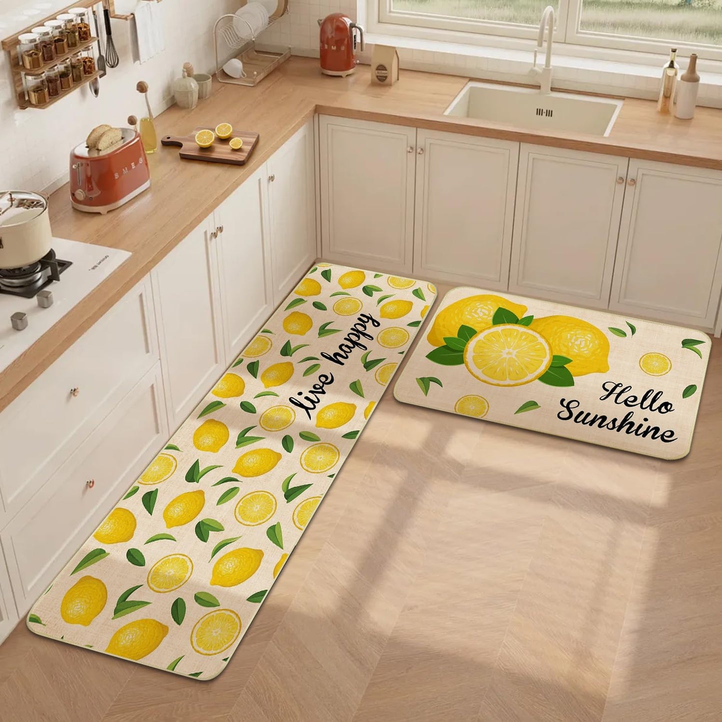 2 Tapetes cocina antideslizantes limón 17x47pulg
