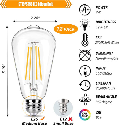 12 Pzas Bombillas LED E26 2700K CRI90