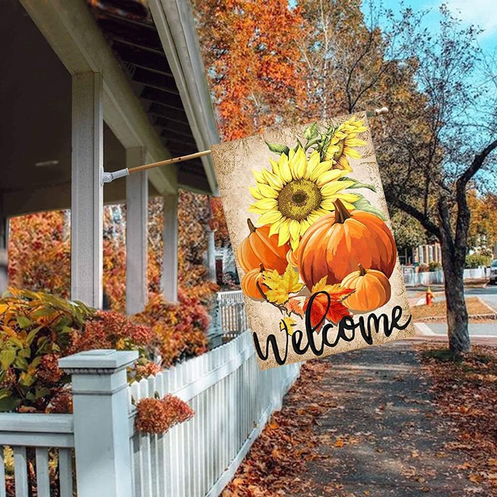 Bandera doble cara otoño 28x40" calabaza