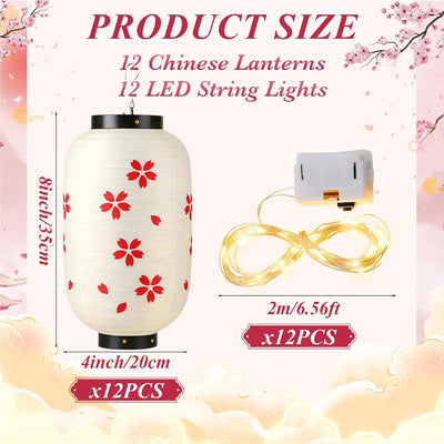 Juego 24 faroles seda roja estilo japonés luces decoración