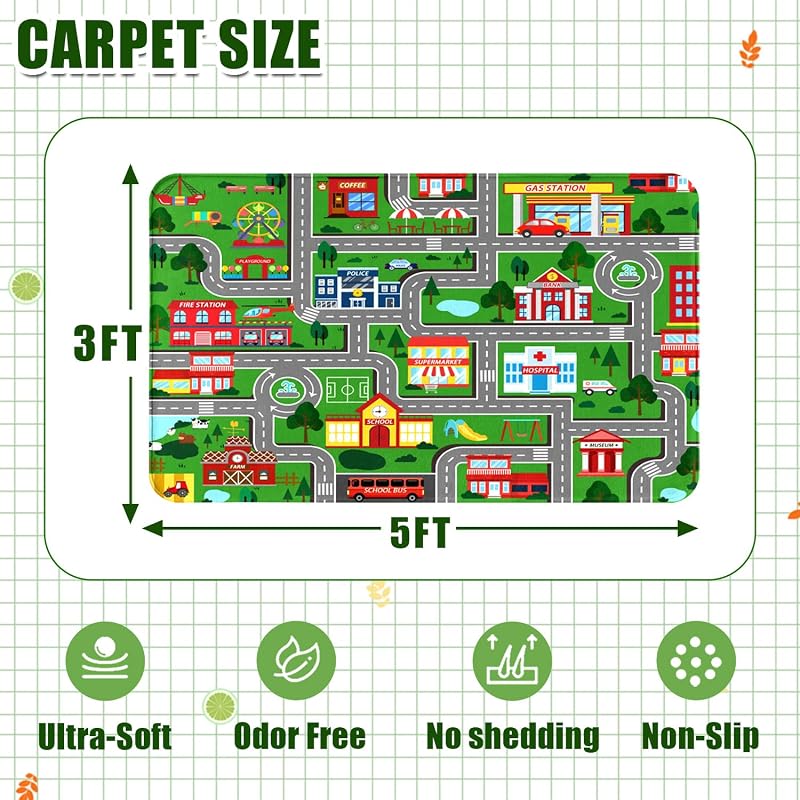 Alfombra educativa para niños mapa tráfico 3x5ft dormitorio