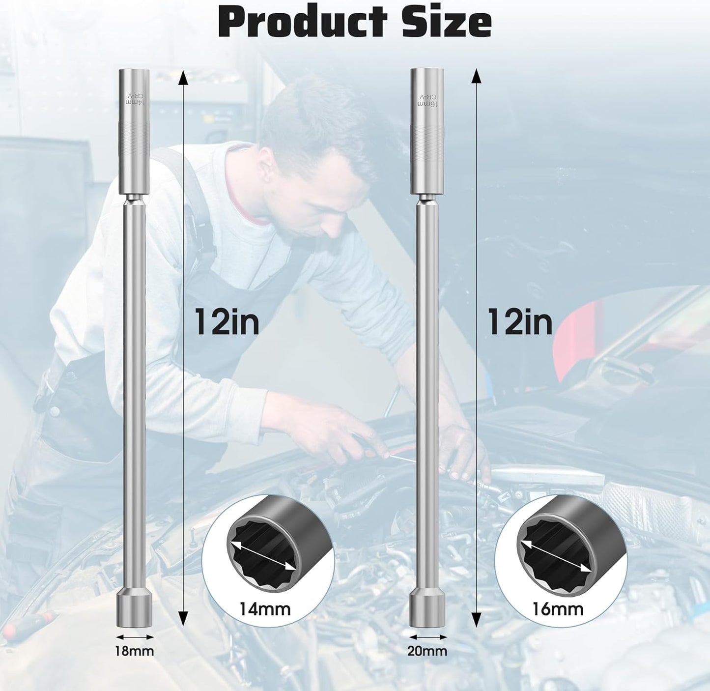 Set bujías 14-16mm extensión 12" llave 12puntos 3/8"