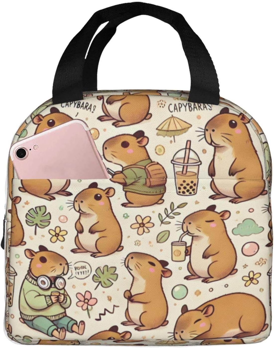 Bolsa almuerzo Capybara estampado moda reutiliz. aislada
