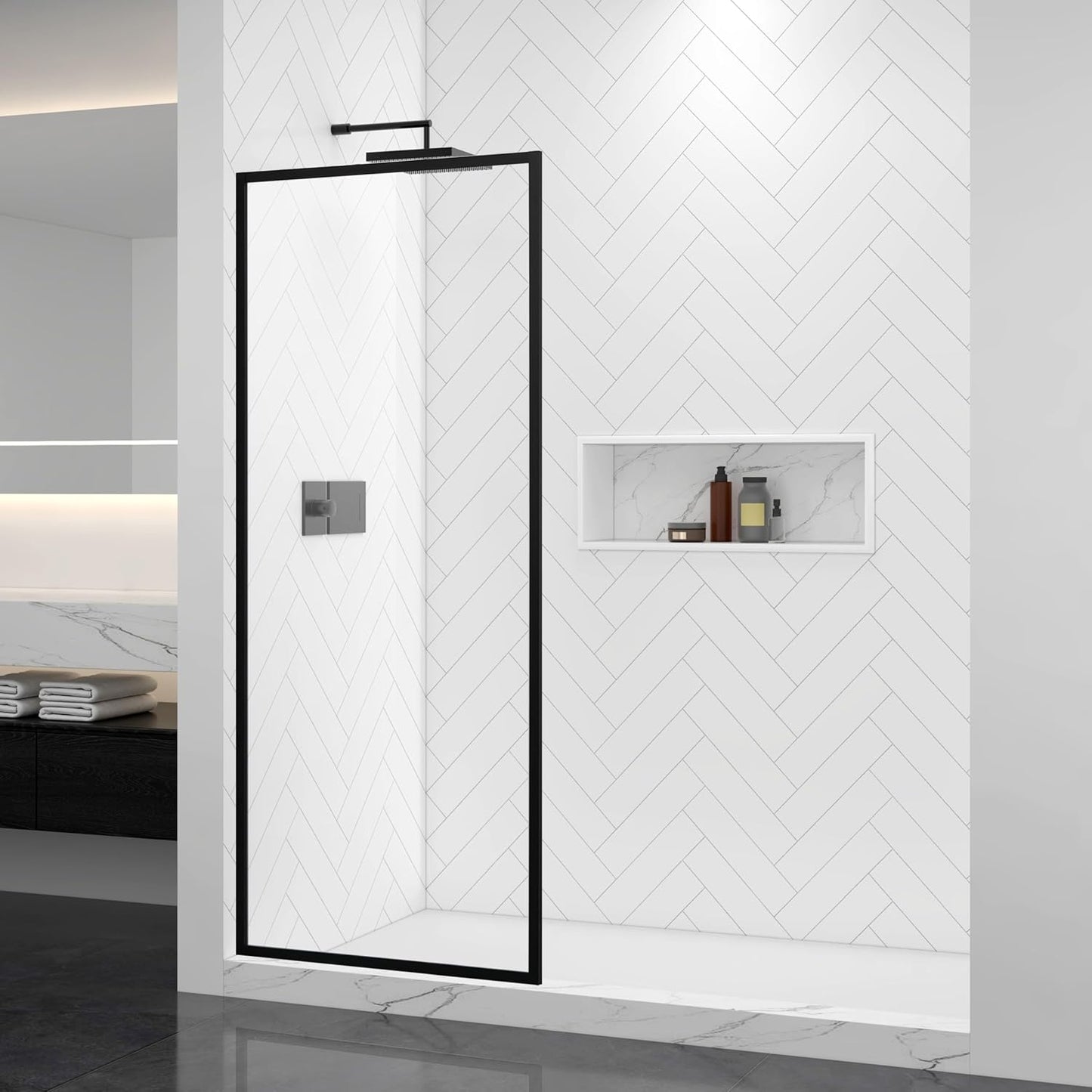 Panel ducha fijo 30x74pulg vidrio templado negro mate