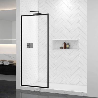 Panel ducha fijo 30x74pulg vidrio templado negro mate