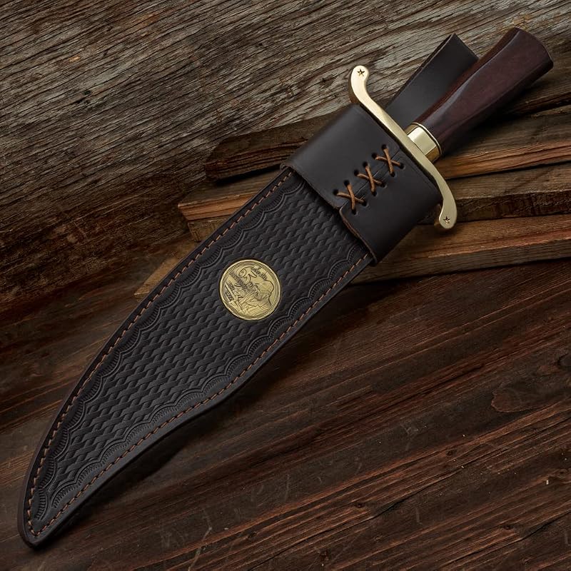 Cuchillo Bowie acero inox mango madera funda personalizada