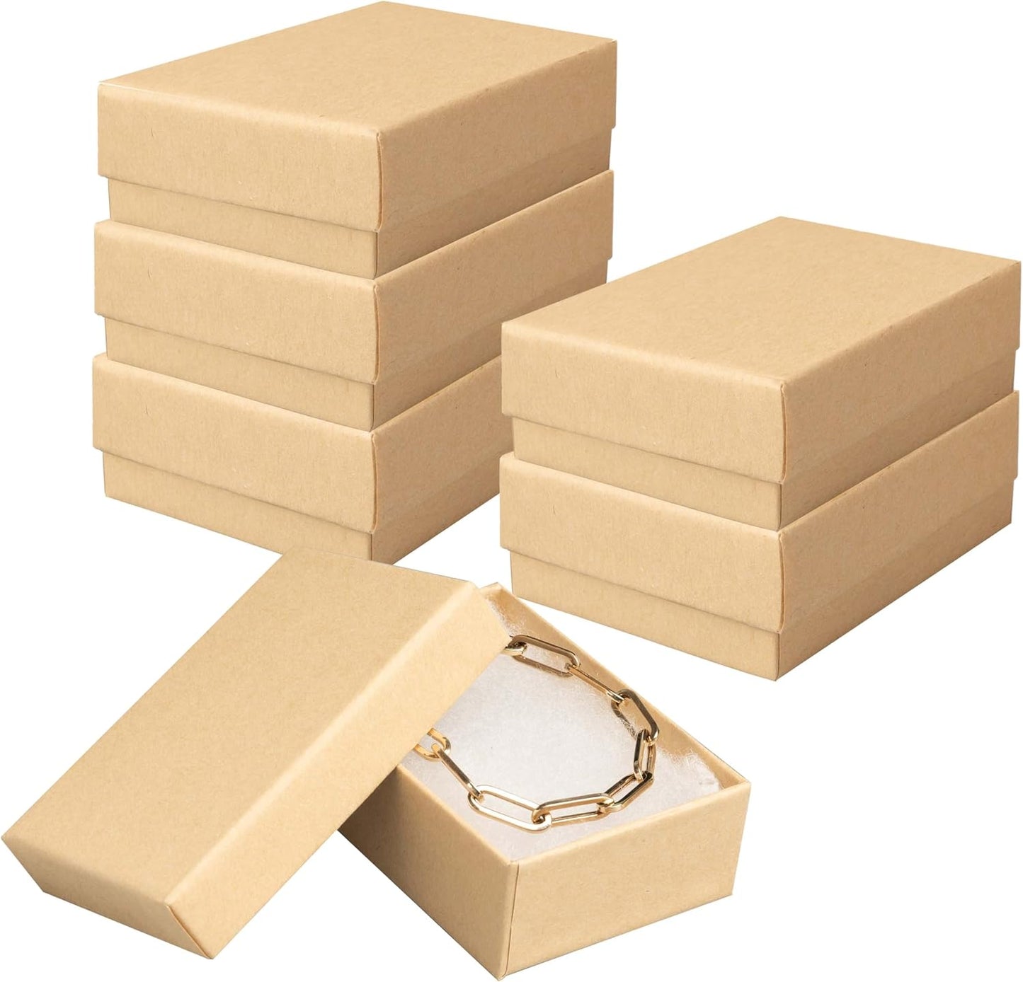 6 Pzas Cajas Regalo Joyería 3.1x2.25" Con Algodón Marrón