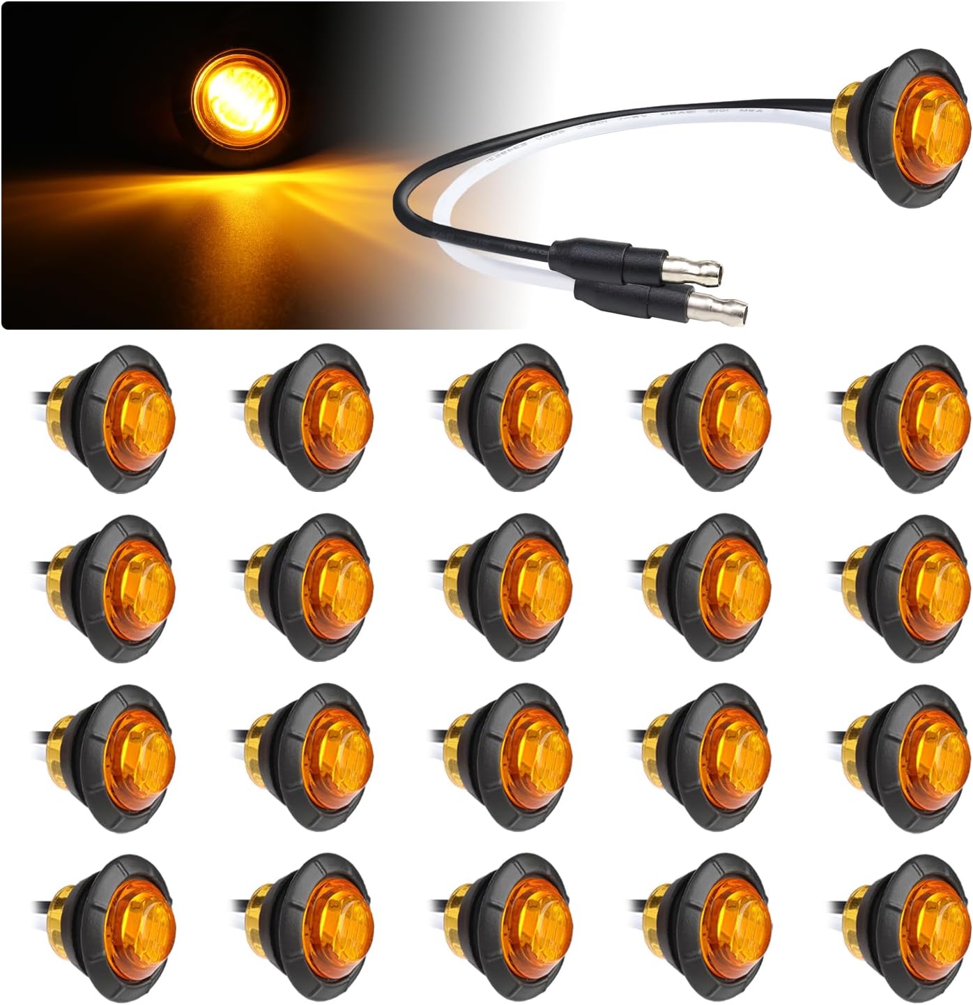 20 Luces Ámbar 3/4pulg 3 LED Conector Camioneta