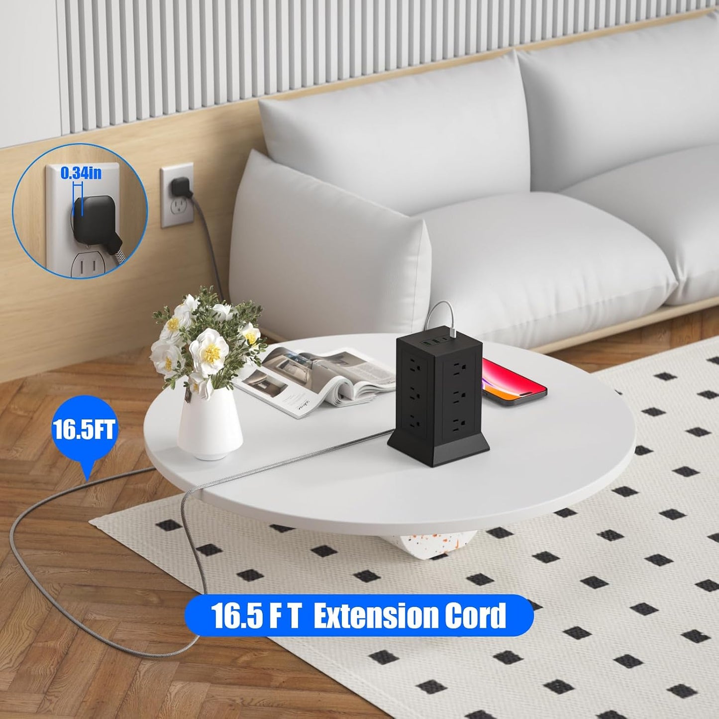 Regleta alimentación 12 salidas CA 4 USB C con proteccion