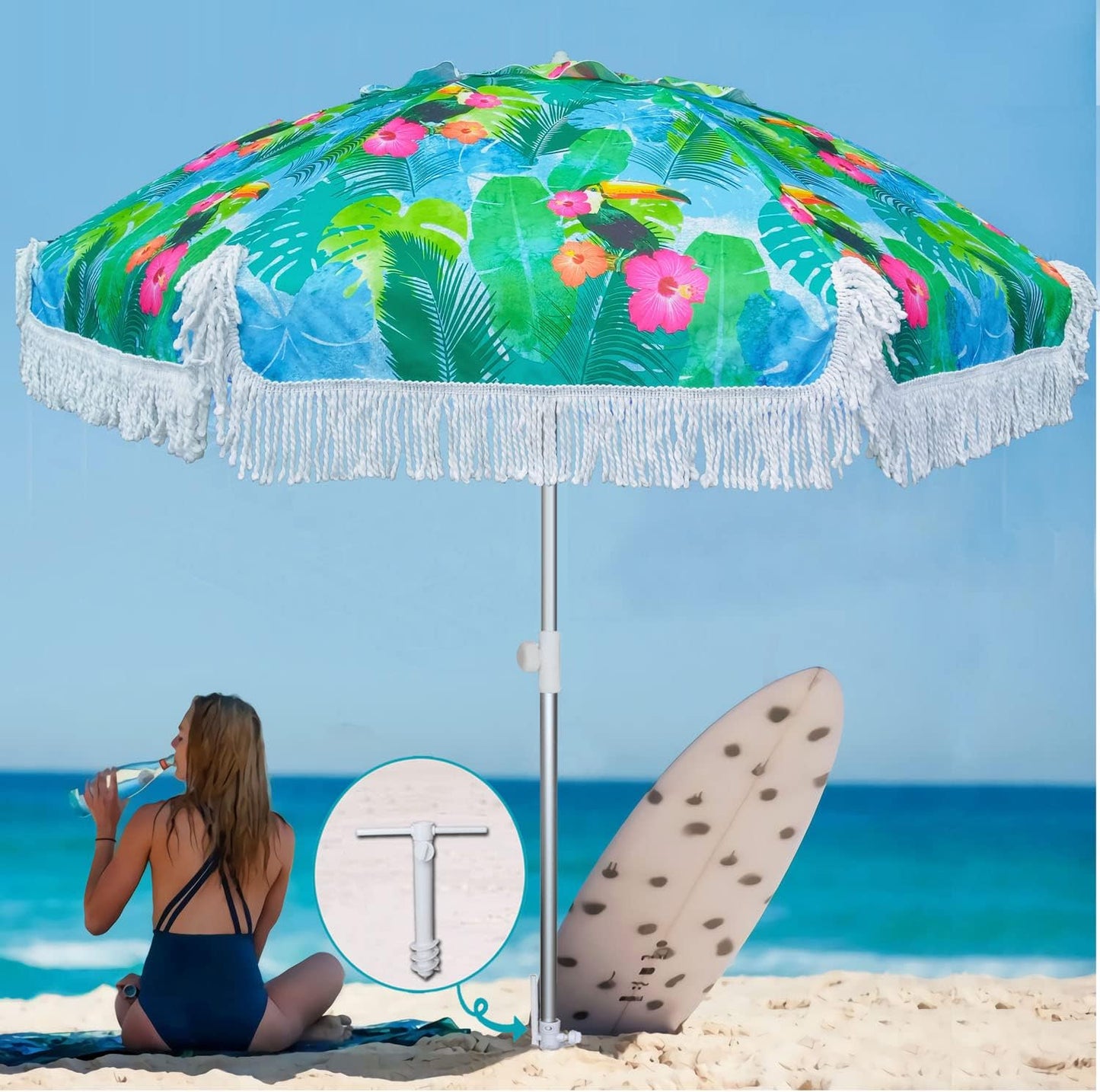 Sombrilla playa resistente 6.5ft UPF50 portátil
