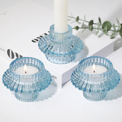 Set 3 portavelas cristal forma cónica y votiva decoración