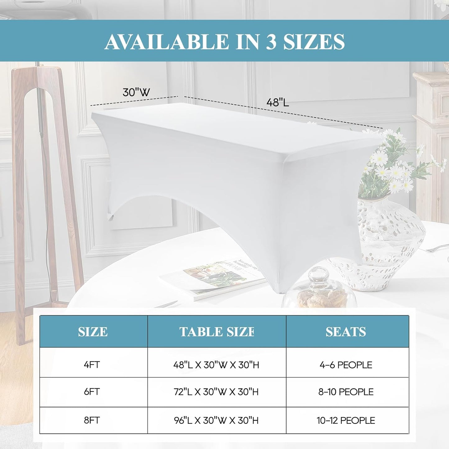 Mantel Elastano Ajustable Mesa Rectangular Exterior Blanco