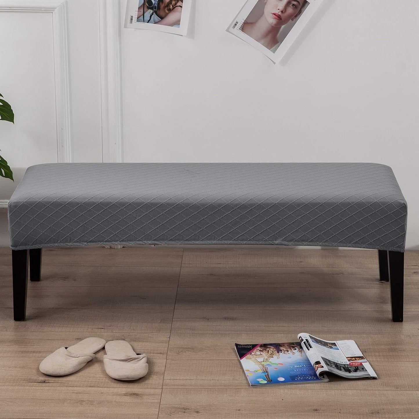 Funda elástica para banco comedor lavable gris