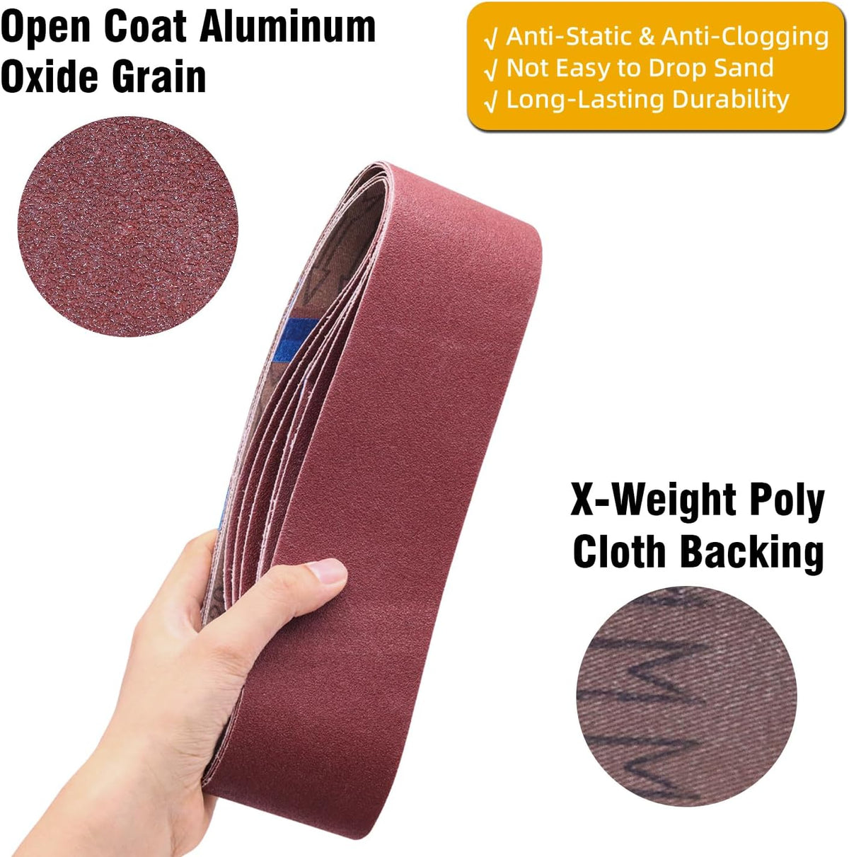 Pack 9 correas lijado 6x48 pulg 40 60 80 grano aluminio