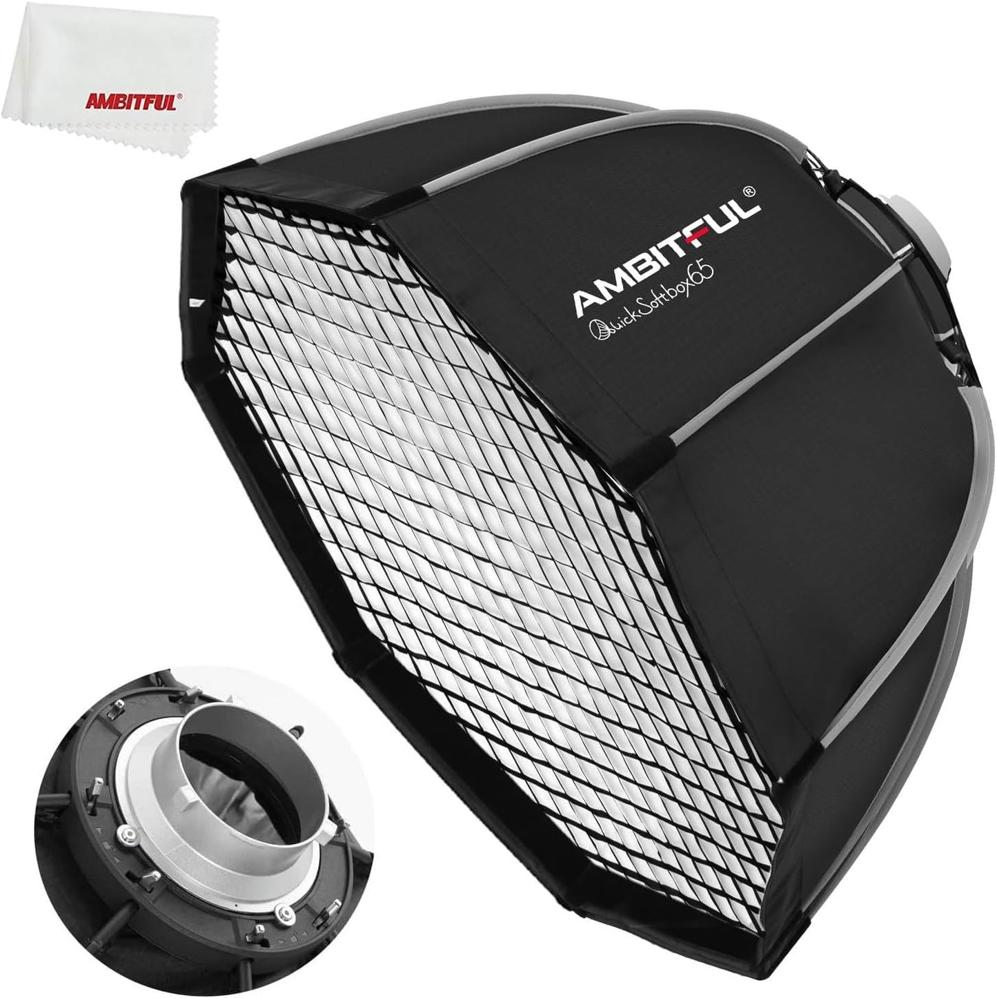 Caja luz octogonal 25.6pulg Bowens mount rejilla panal doble