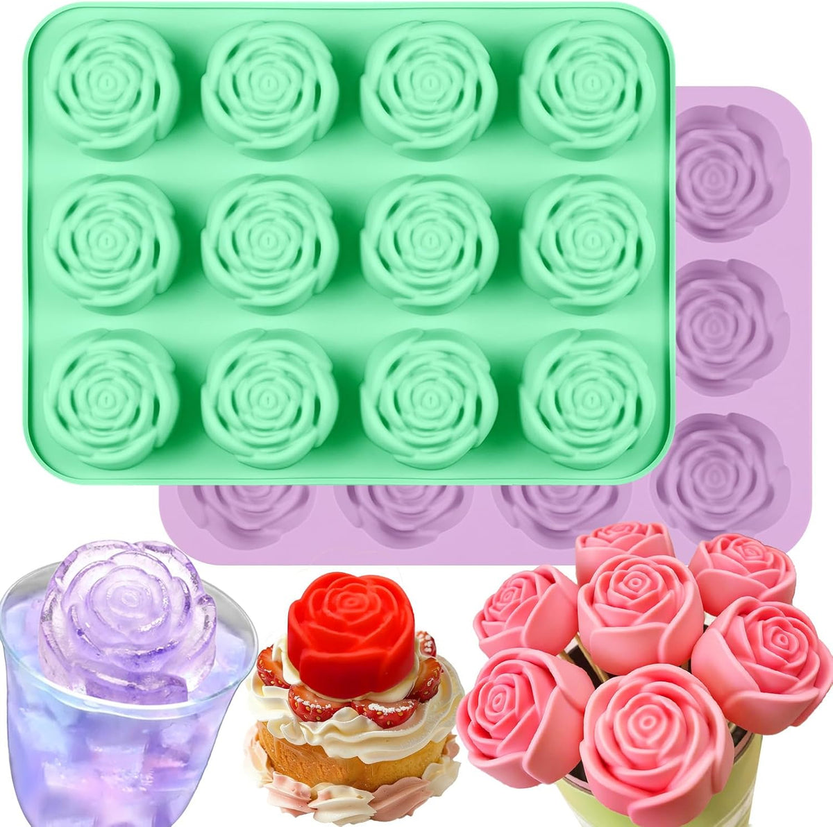 Moldes de silicona de rosas grandes para fresa de chocolate y cubo de hielo rosa multifunción