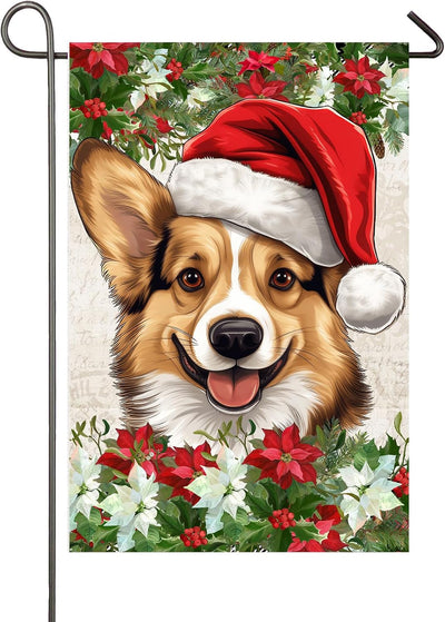 Bandera jardín perro corgi navidad 12x18pulg doble cara