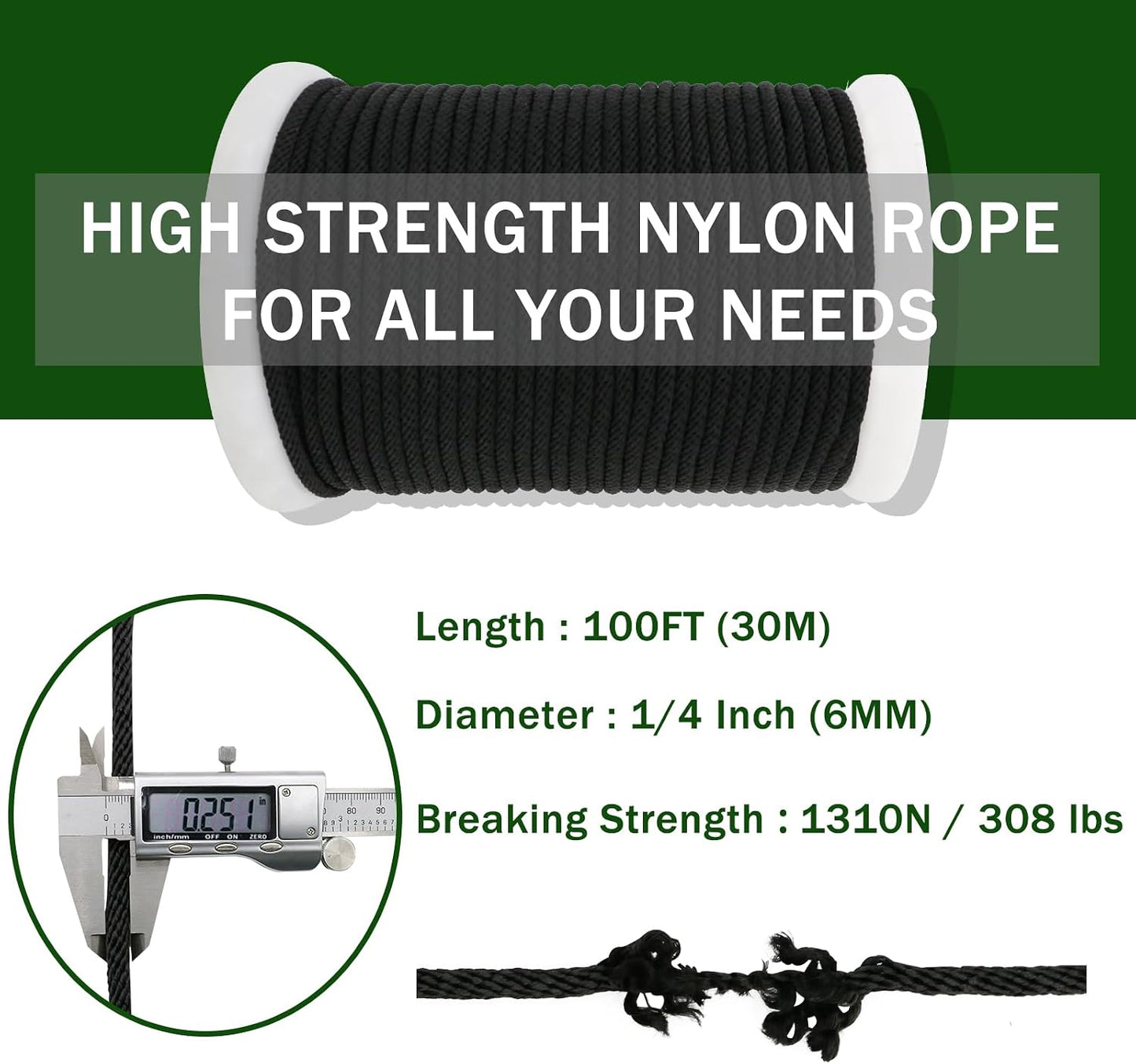 Cuerda nailon 100ft x 1/4pulg para exteriores