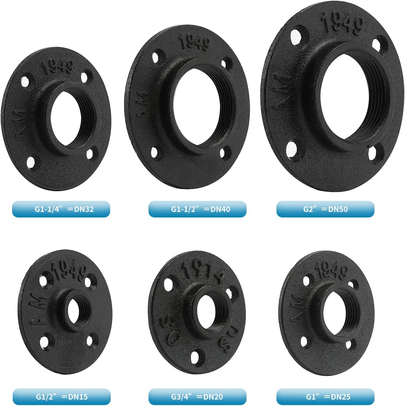 Brida piso negro 3/4pulg 20 pernos tubo hierro