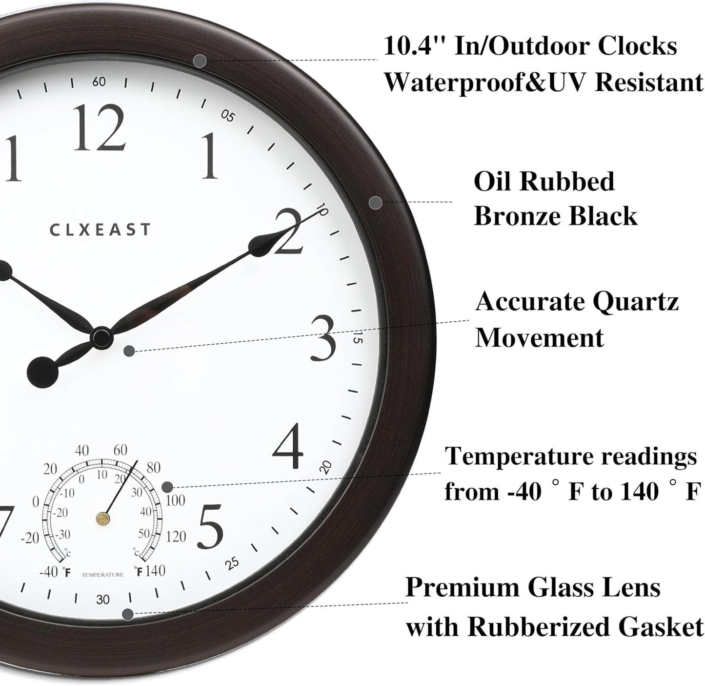 Reloj 10.4pulg impermeable exterior acabado bronce