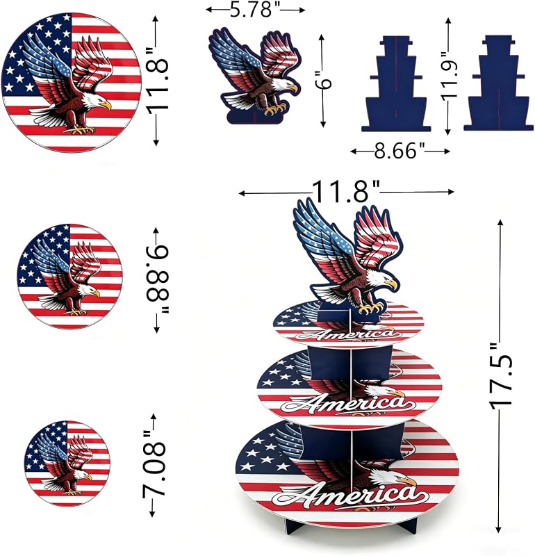 Torre 3 Niveles Cupcakes Bandera Americana 2 Pack