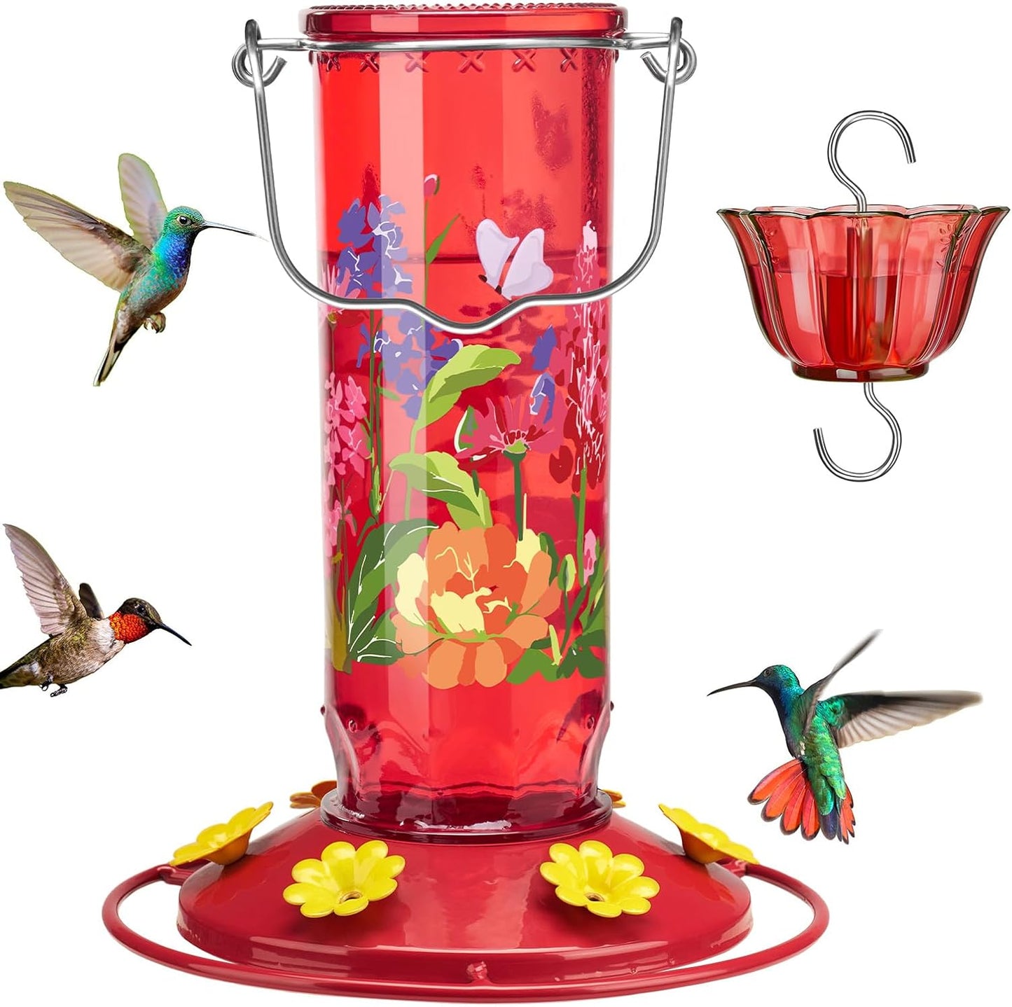 Comedero colibríes vidrio con 6 puertos y foso hormigas