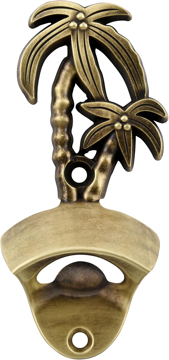 Abridor de botella latón montado en pared bronce antiguo