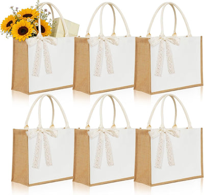 6 Pzas Bolsas Arpillera Reutilizables con Asas para Regalo y Playa