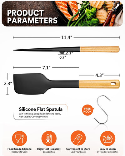Espátula silicona antiadherente mango madera cocina negro
