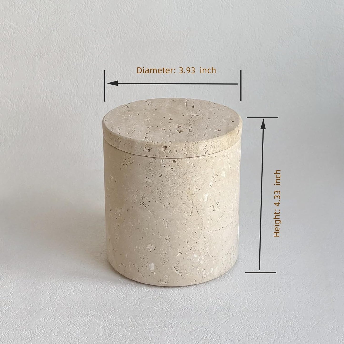 Tarro travertino beige con tapa de piedra natural