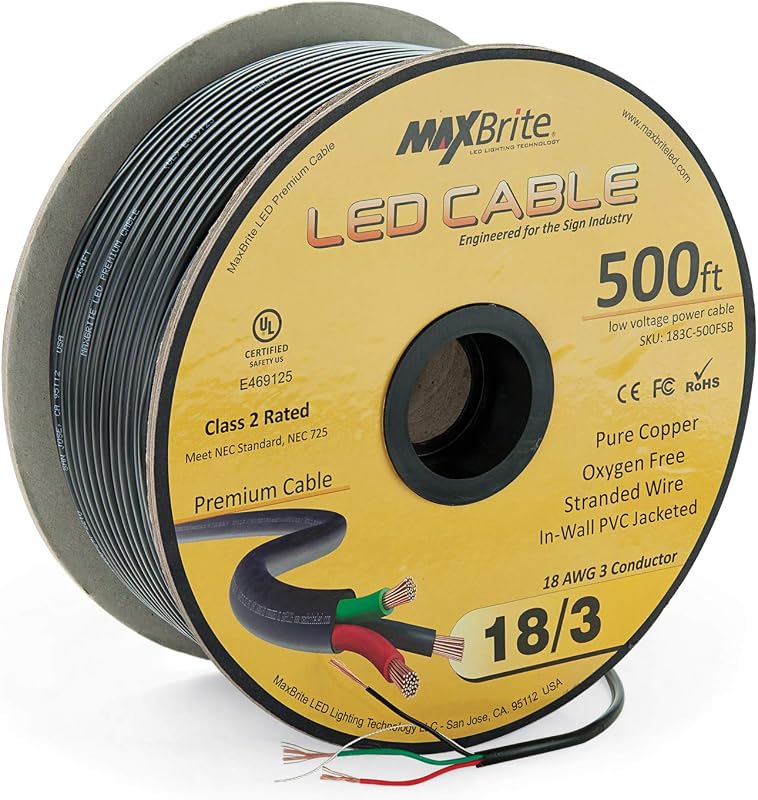 Cable LED 18AWG 500pies 3 conductores funda negra UL