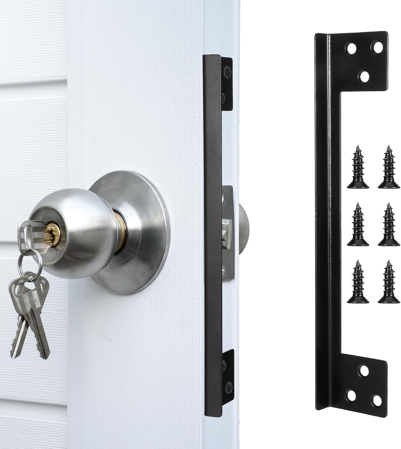 Placa protectora pestillo puerta 6.69pulg negra forma L