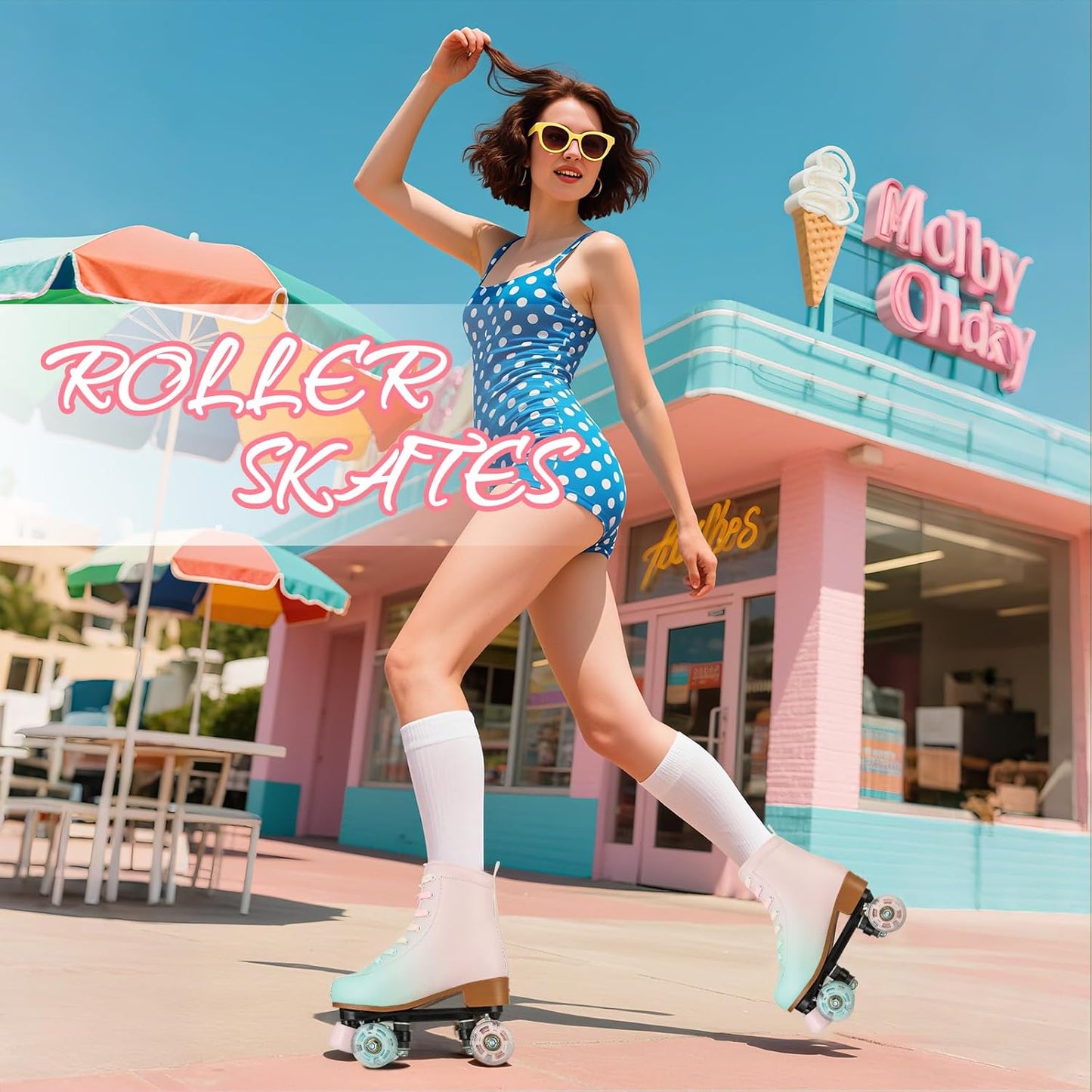 Patines altos mujer piel sintética 4 ruedas doble fila