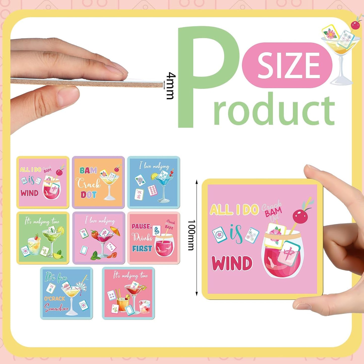 8 Posavasos Mahjong 3.94x3.94pulg para Taza Bebida