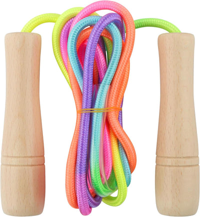 Cuerda saltar ajustable para niños con mango madera fitness