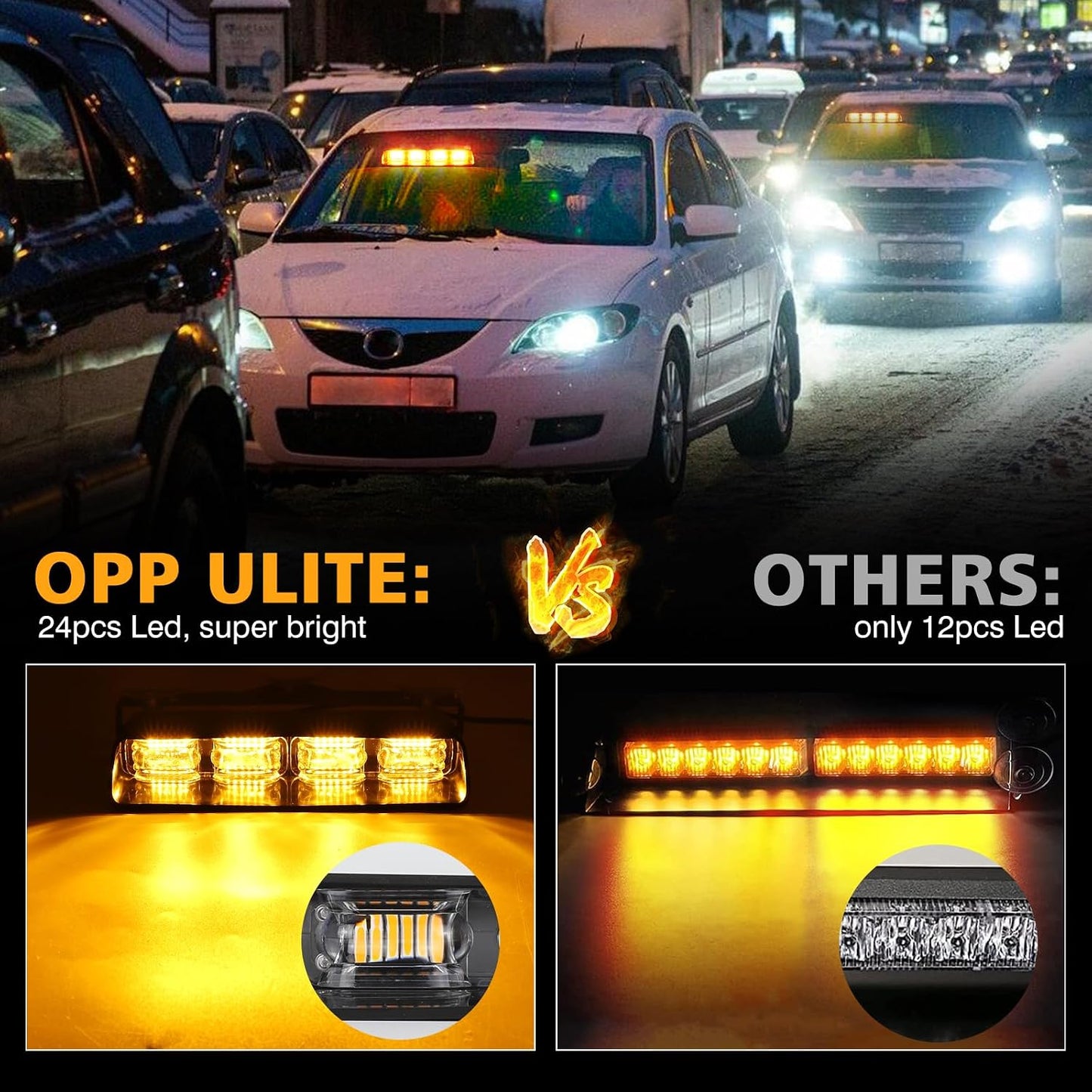 Barra luz estroboscópica 24 LED 26 modos ventosas para coche