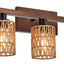 Lámpara baño boho 5 luces pantalla ratán madera vintage