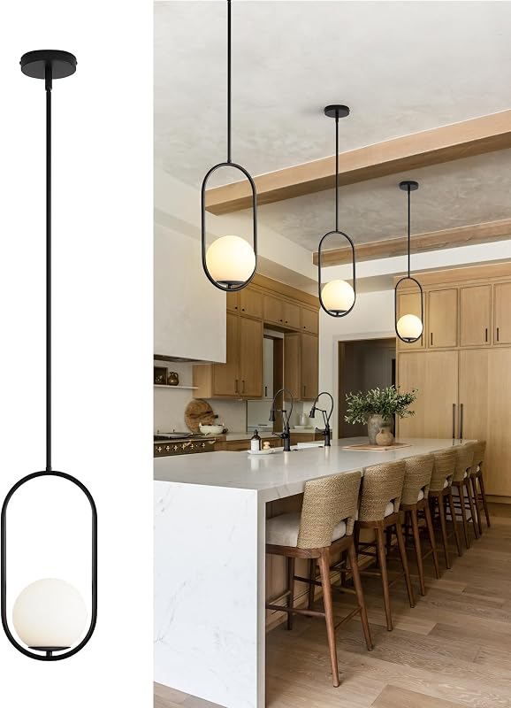 Lámpara colgante globo negro vidrio lechoso para cocina