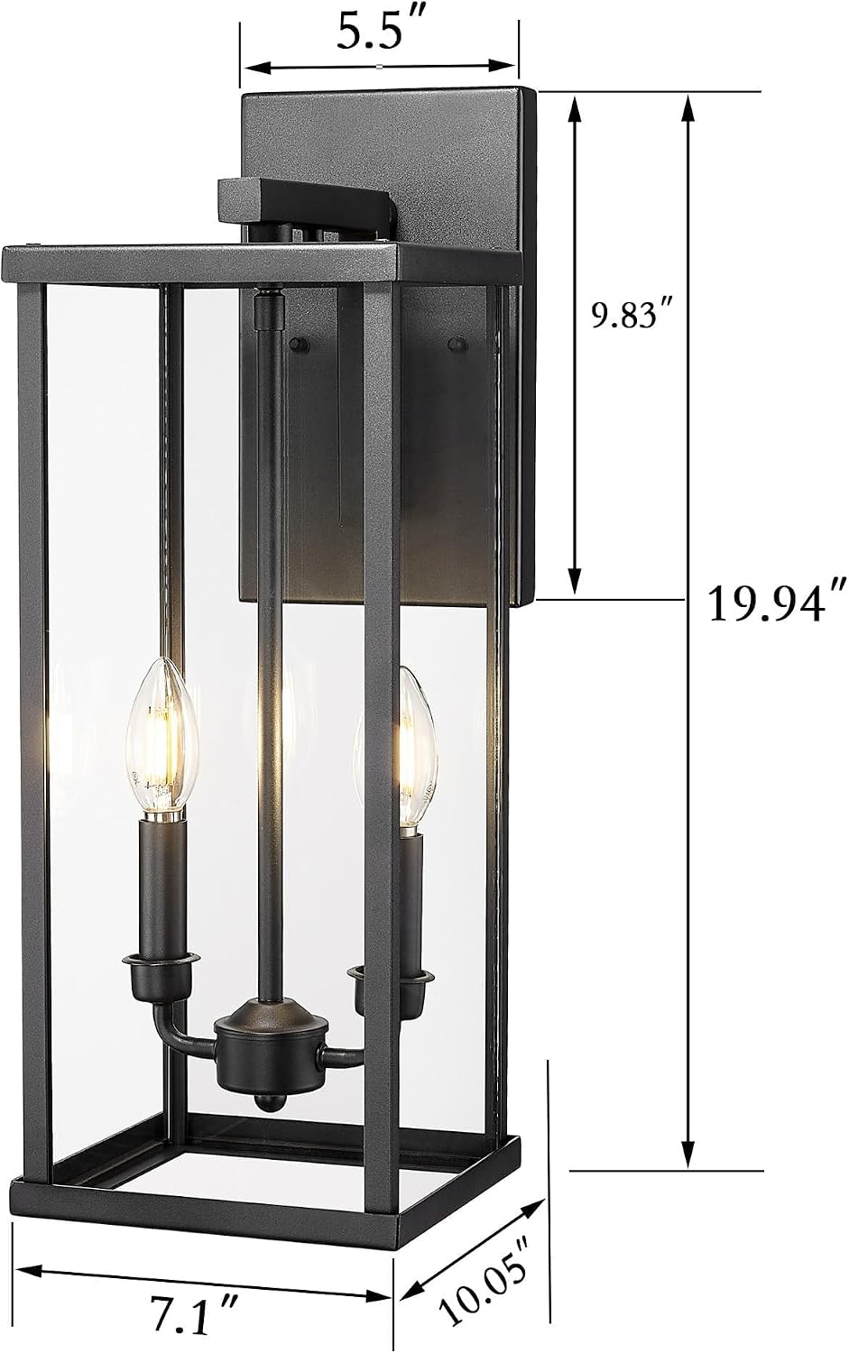 Lámpara aplique exterior 20pulg vidrio transparente negra
