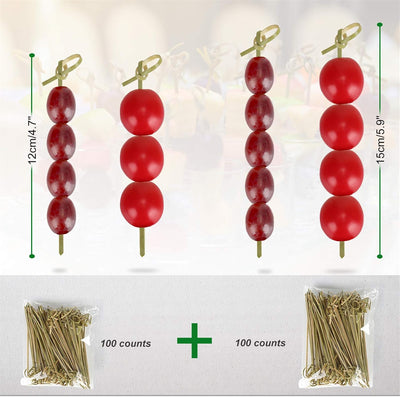 200 Palillos Bambú 4.7x6" Brochetas Anudadas Cóctel