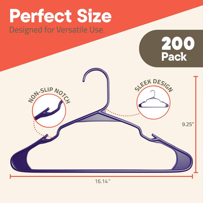 200 Perchas Plástico Moradas Antideslizantes para Vestidos